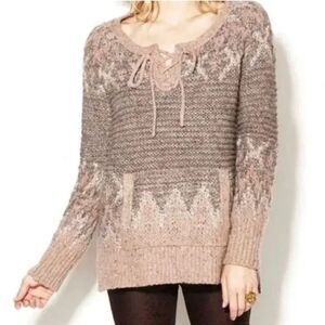Free People Multicolor Neutral Love Bug Fair isle Nordic Wool Knit Sweater‎